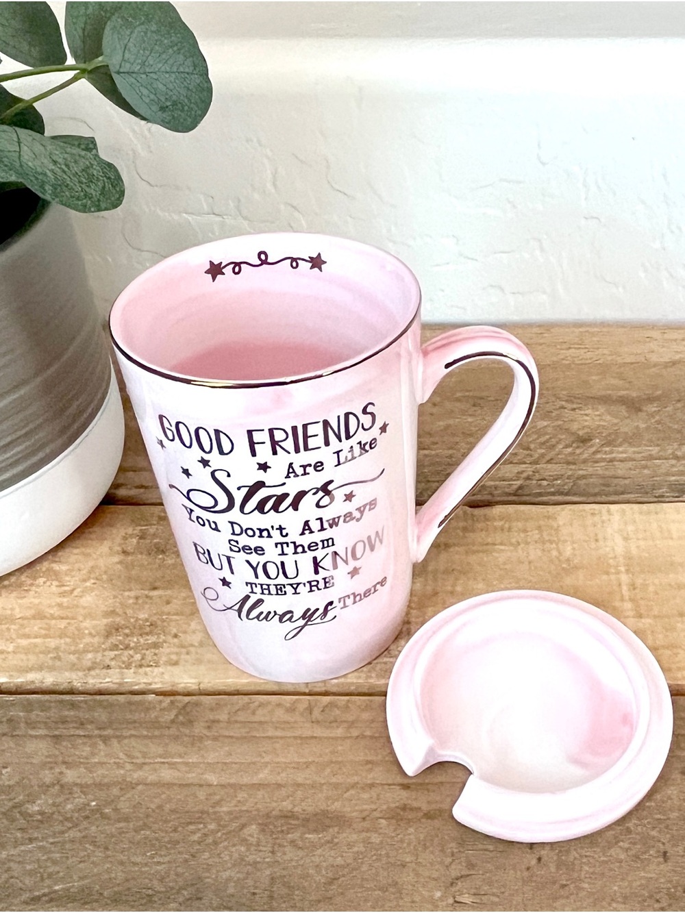 Penny Cai Pink Marble Friends Coffee Mug Ceramic Cup with Notch Lid - Picture 3 of 4